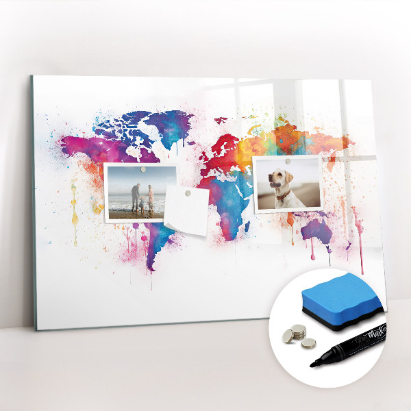Dry erase magnetic board World map