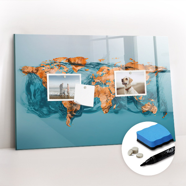 Dry erase magnetic board Abstract world map