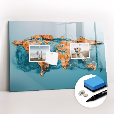 Dry erase magnetic board Abstract world map