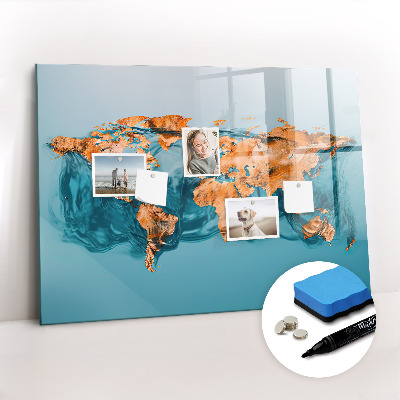 Dry erase magnetic board Abstract world map