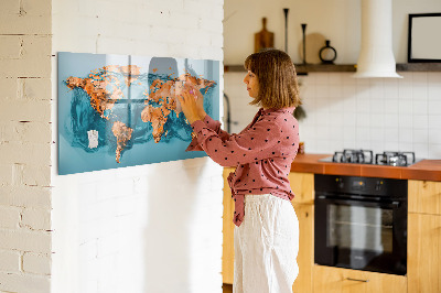 Dry erase magnetic board Abstract world map