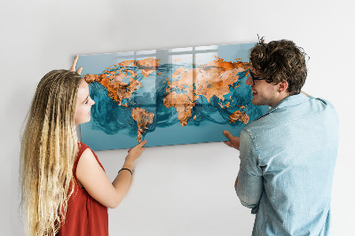 Dry erase magnetic board Abstract world map