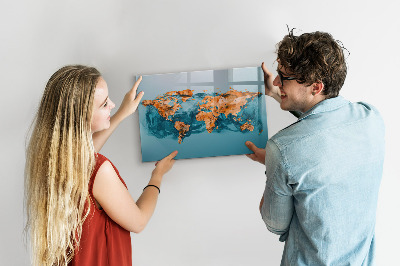 Dry erase magnetic board Abstract world map