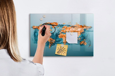 Dry erase magnetic board Abstract world map