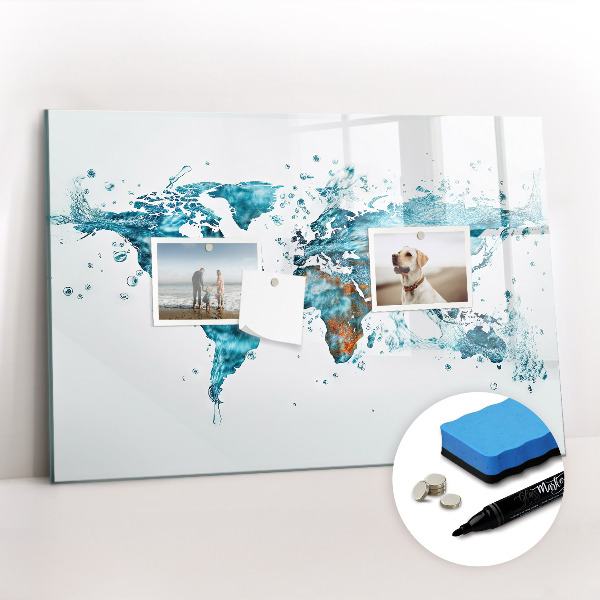 Magnetic dry erase board Water world map