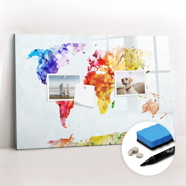 Magnetic board for writing Watercolor World Map