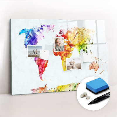 Dry erase magnetic board Watercolor World Map