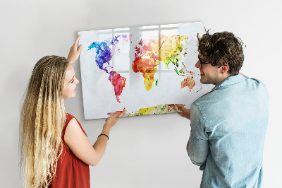 Dry erase magnetic board Watercolor World Map