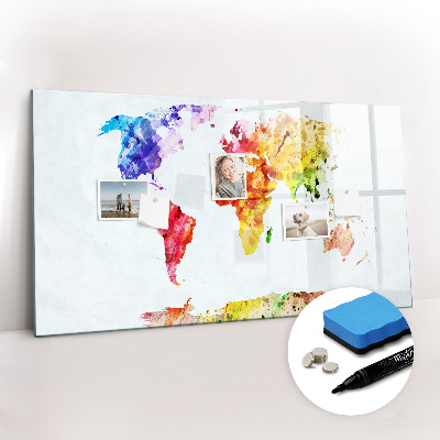 Magnetic board for writing Watercolor World Map