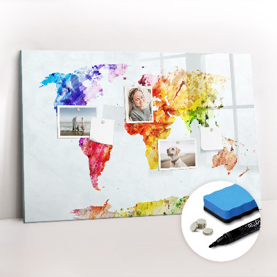 Dry erase magnetic board Watercolor World Map