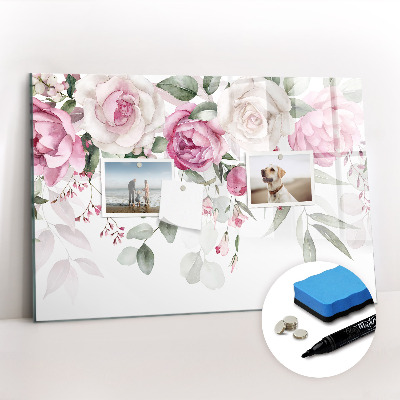 Dry erase magnetic board Watercolor roses