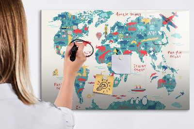 Dry erase magnetic board Picture world map