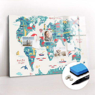 Dry erase magnetic board Picture world map