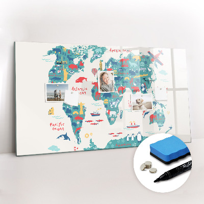 Dry erase magnetic board Picture world map