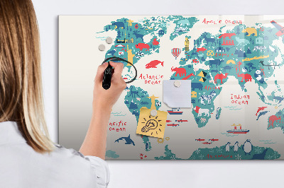 Dry erase magnetic board Picture world map