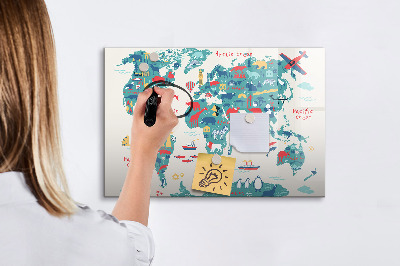 Dry erase magnetic board Picture world map