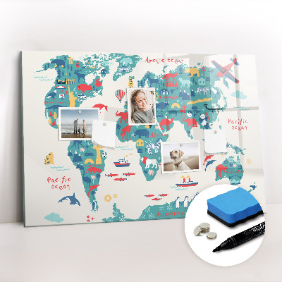 Dry erase magnetic board Picture world map