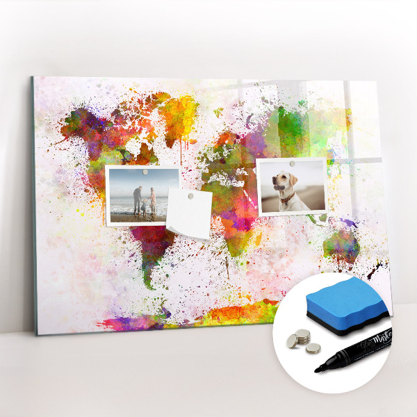 Dry erase magnetic board Watercolor world map