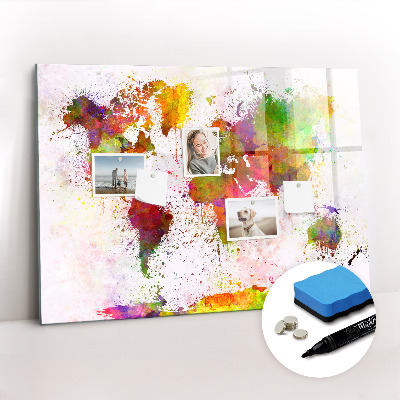 Dry erase magnetic board Watercolor world map