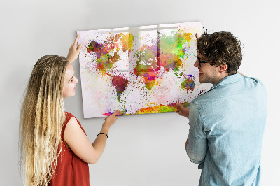 Dry erase magnetic board Watercolor world map