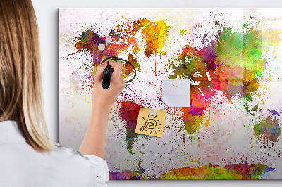 Dry erase magnetic board Watercolor world map