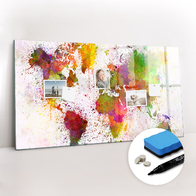 Dry erase magnetic board Watercolor world map