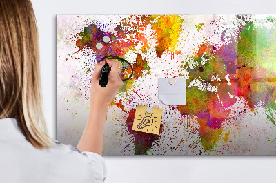 Dry erase magnetic board Watercolor world map