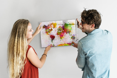 Dry erase magnetic board Watercolor world map