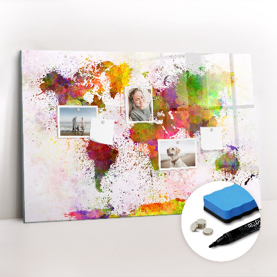 Dry erase magnetic board Watercolor world map