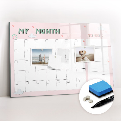 Magnetic dry erase board Monthly planner for kids