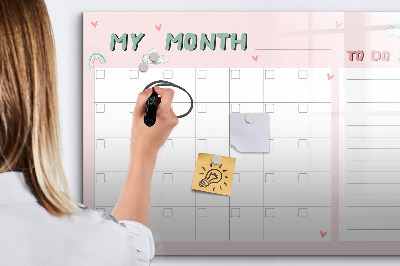 Magnetic dry erase board Monthly planner for kids
