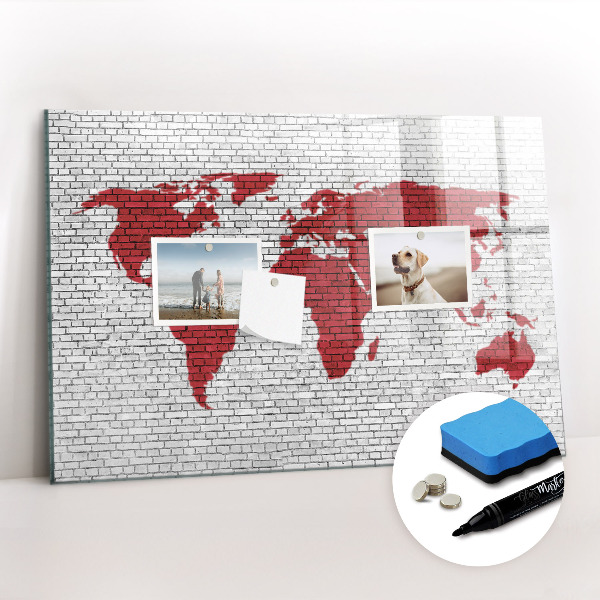 Dry erase magnetic board Brick wall world map