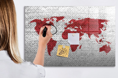 Dry erase magnetic board Brick wall world map