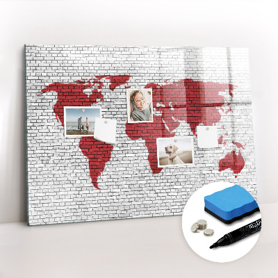 Dry erase magnetic board Brick wall world map
