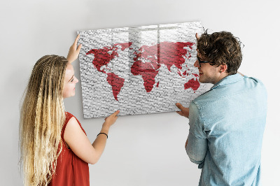 Dry erase magnetic board Brick wall world map