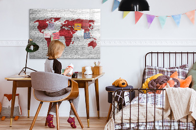 Magnetic board for drawing Brick wall world map