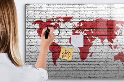 Dry erase magnetic board Brick wall world map