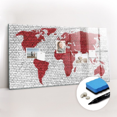 Dry erase magnetic board Brick wall world map