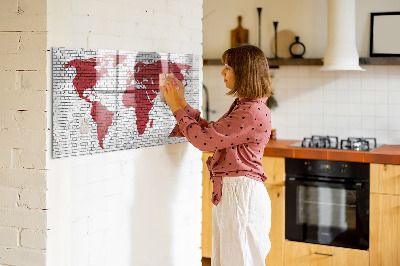 Dry erase magnetic board Brick wall world map