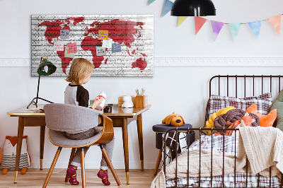 Dry erase magnetic board Brick wall world map