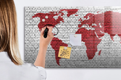 Dry erase magnetic board Brick wall world map