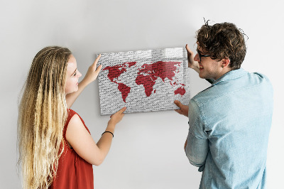 Dry erase magnetic board Brick wall world map