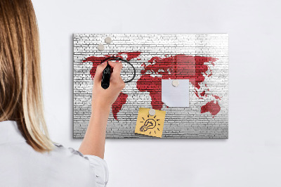 Dry erase magnetic board Brick wall world map