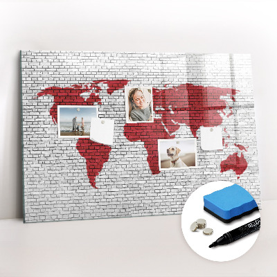 Dry erase magnetic board Brick wall world map