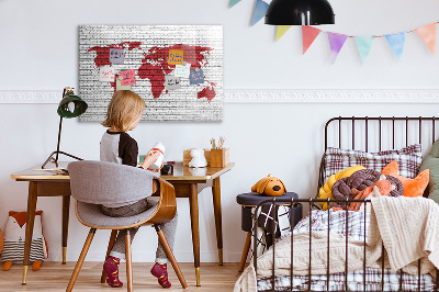 Magnetic board for drawing Brick wall world map