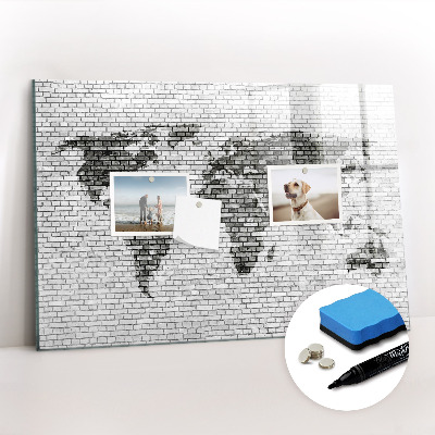 Magnetic dry erase board Brick wall world map