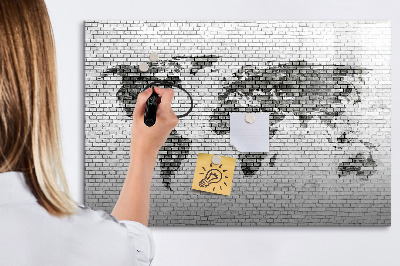 Magnetic board for writing Brick wall world map