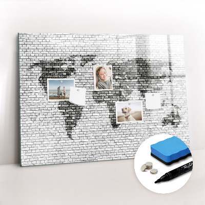 Magnetic dry erase board Brick wall world map