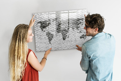 Magnetic dry erase board Brick wall world map