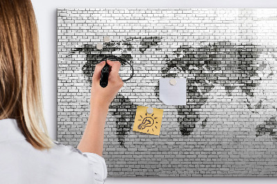 Magnetic board for writing Brick wall world map